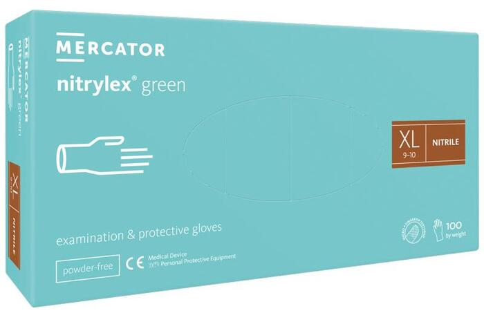 Рукавички нітрилові оглядові нестерильні неприпудрені Mercator Nitrylex® Green, розмір XL
